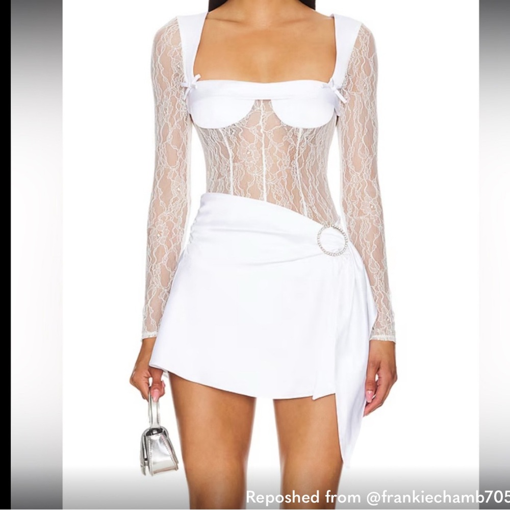 White Lace Open-Back Dress Lovers+friends
